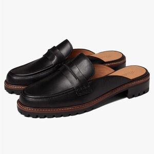 Madewell Black Leather Slip-On Loafers with Penny Loafer Design